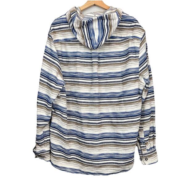 ROWM Mens 100% Cotton Hooded Shacket Shirt Jacket Size XL Cream Stripped Rugged - Picture 3 of 12